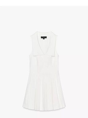 Sleeveless White Pleated V-Neck Mini Dress